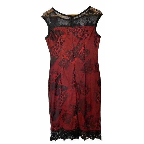Kenancy NEW Whimsigoth Dark Fairycore Dress Sz L Red Black Lace Rose Butterflies - Picture 8 of 16